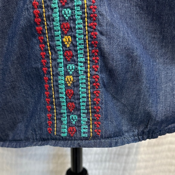 Navy Floral Embroidered On Off Shoulder Mini Dress Size Small - Picture 4 of 11